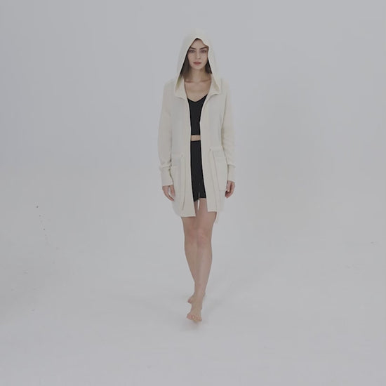 Pearl White Cashmere Hooded Cardigan is made of 100% fine cashmere