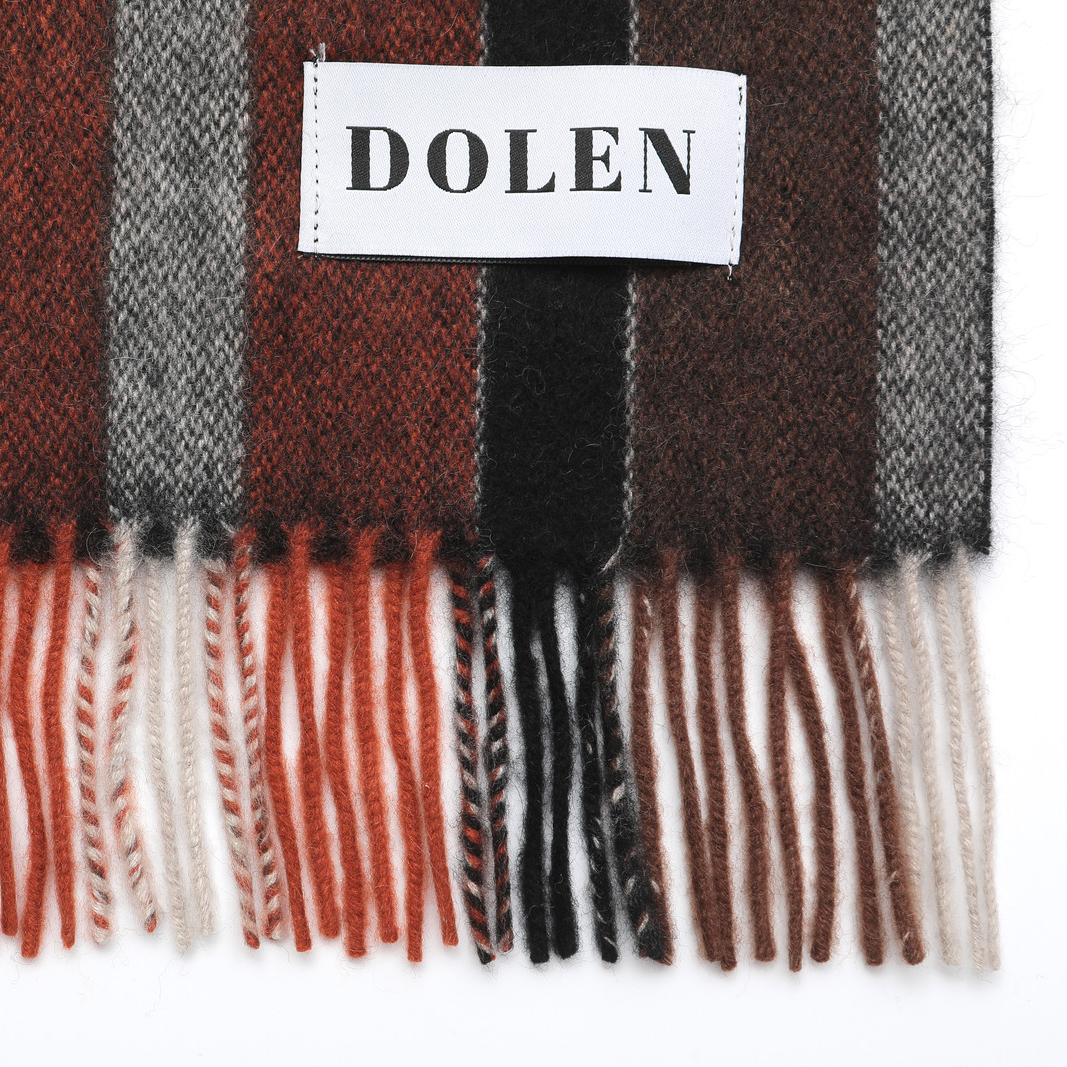 SLIM & SHORT FRINGED CASHMERE SCARF-Maple Brown