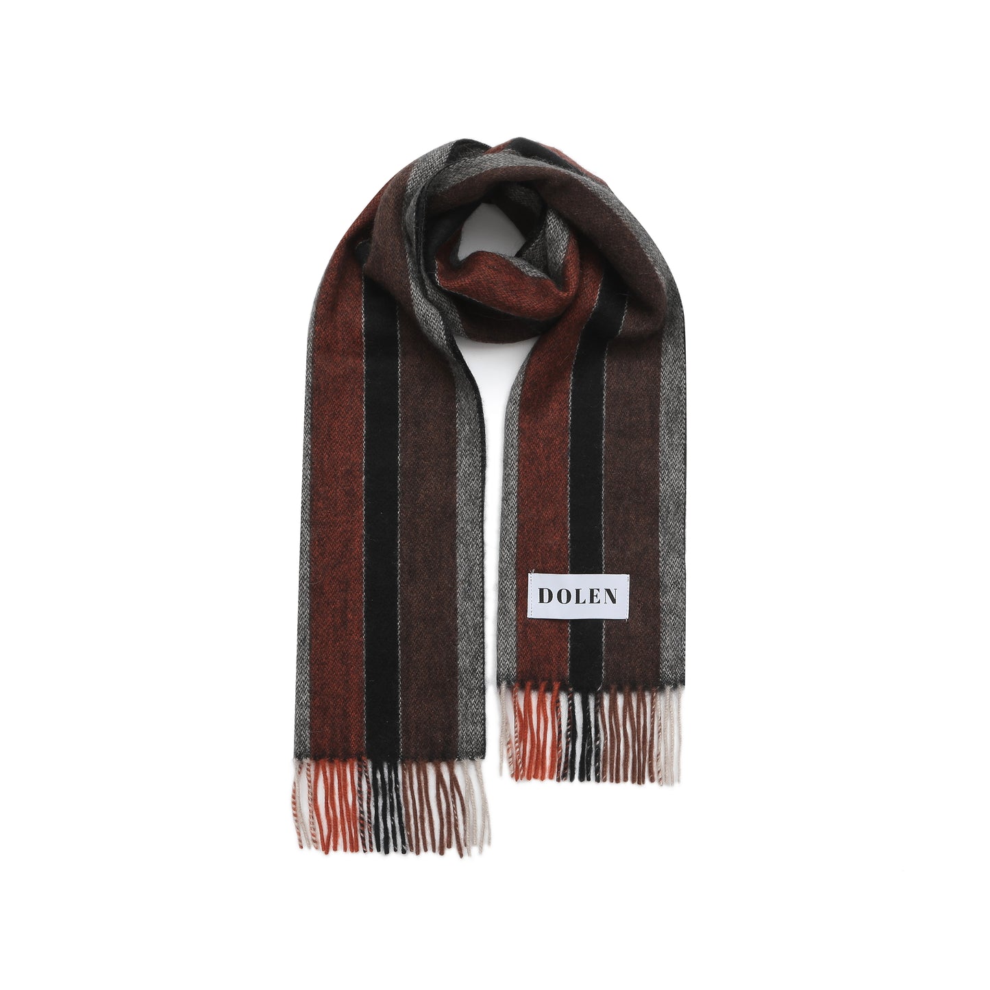 SLIM & SHORT FRINGED CASHMERE SCARF-Maple Brown