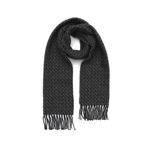 SLIM & SHORT FRINGED CASHMERE SCARF-Dark Grey