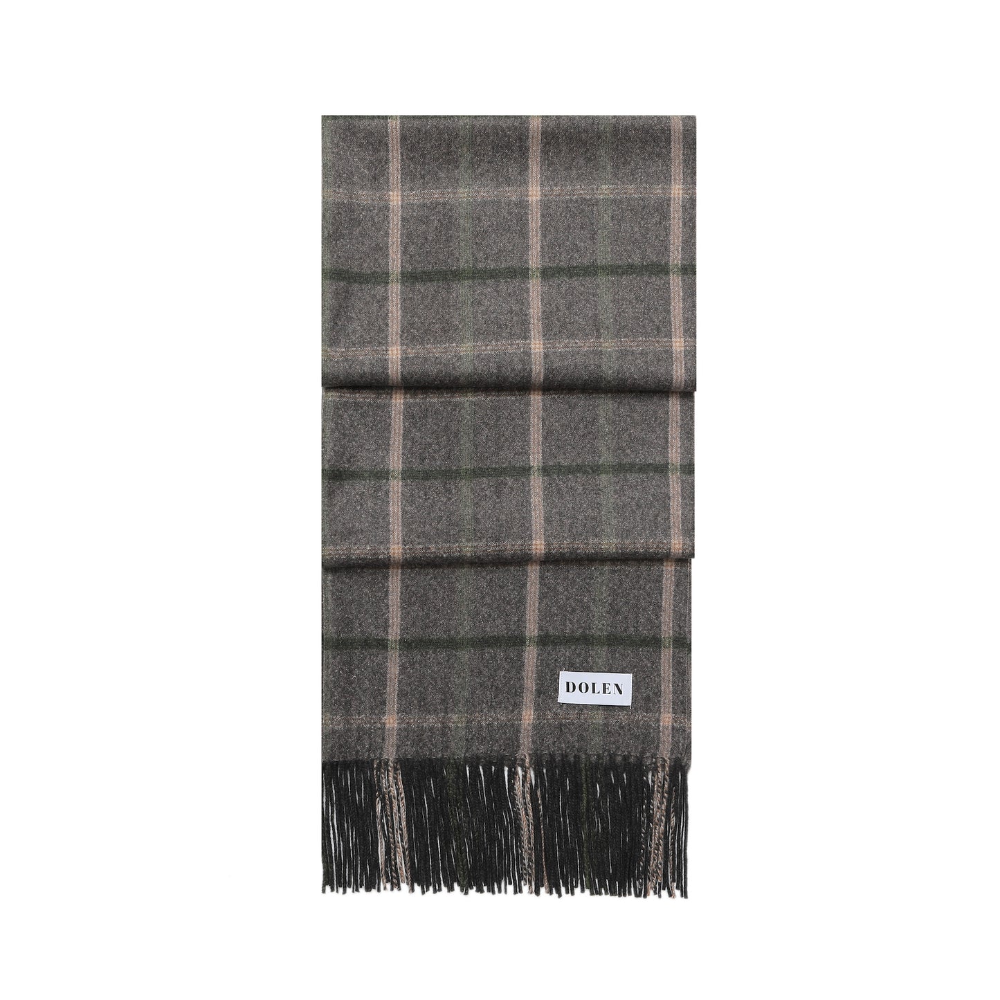 CHECKED & FRINGED STYLE CASHMERE SCARF