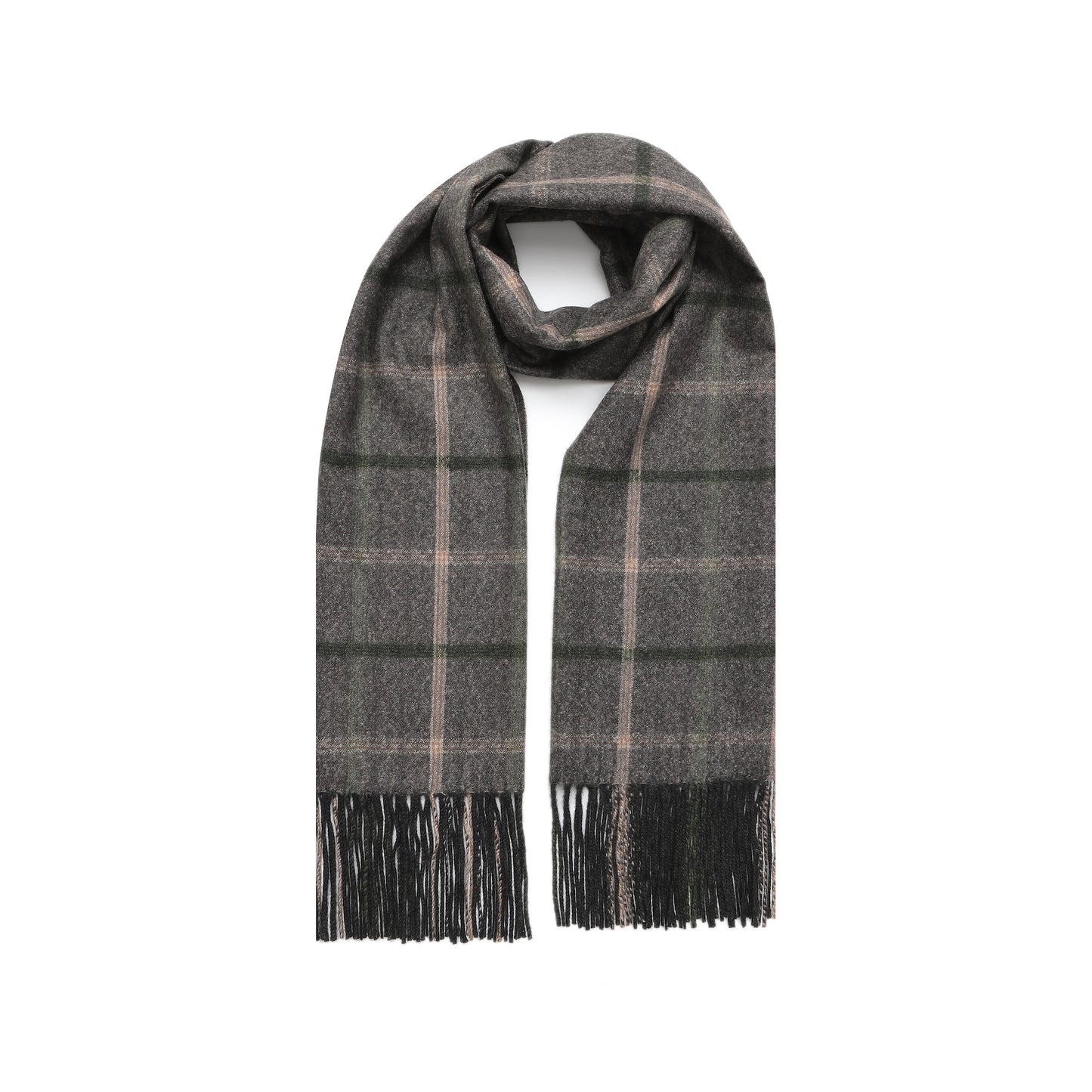 CHECKED & FRINGED STYLE CASHMERE SCARF